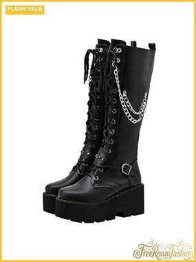Knee High Lace Up Punk Platform Combat Boots